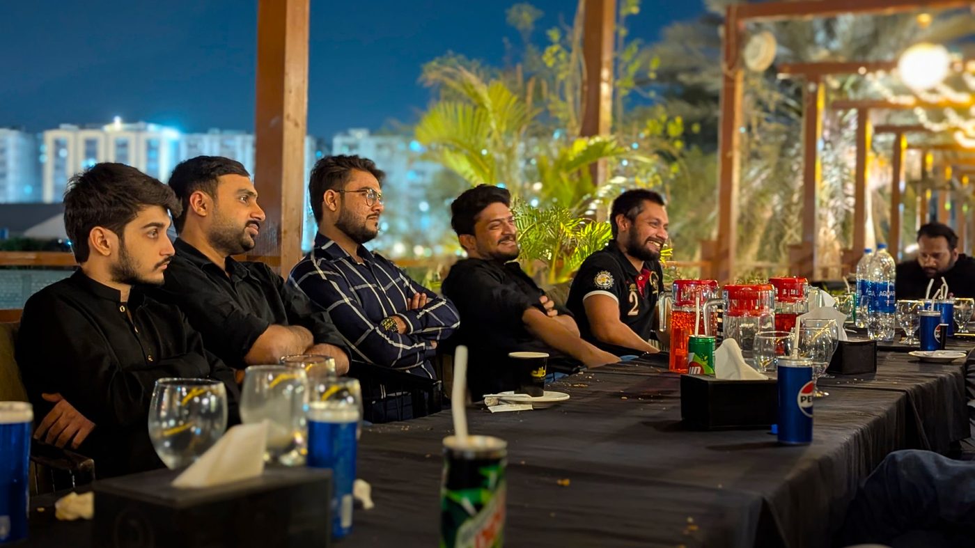 Team dinner at a rooftop restaurant