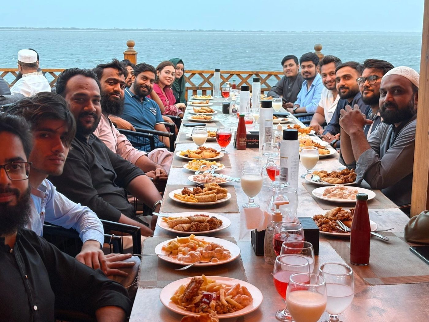 Team dinner by the sea